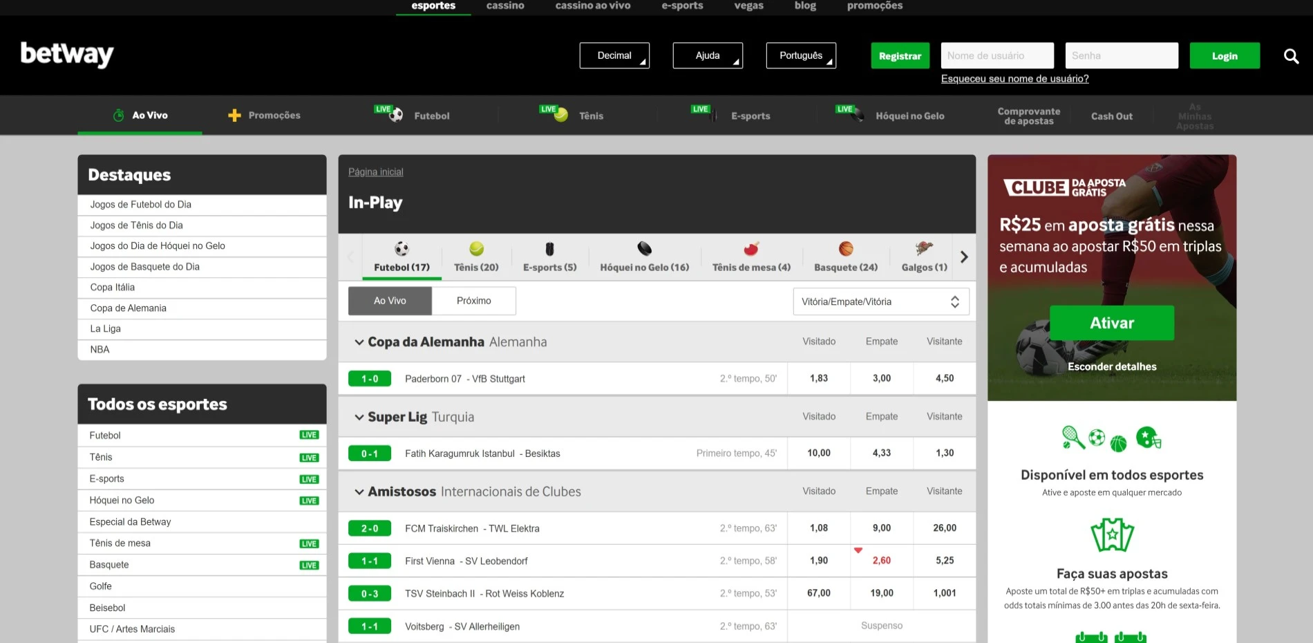 Apostas ao Vivo Betway