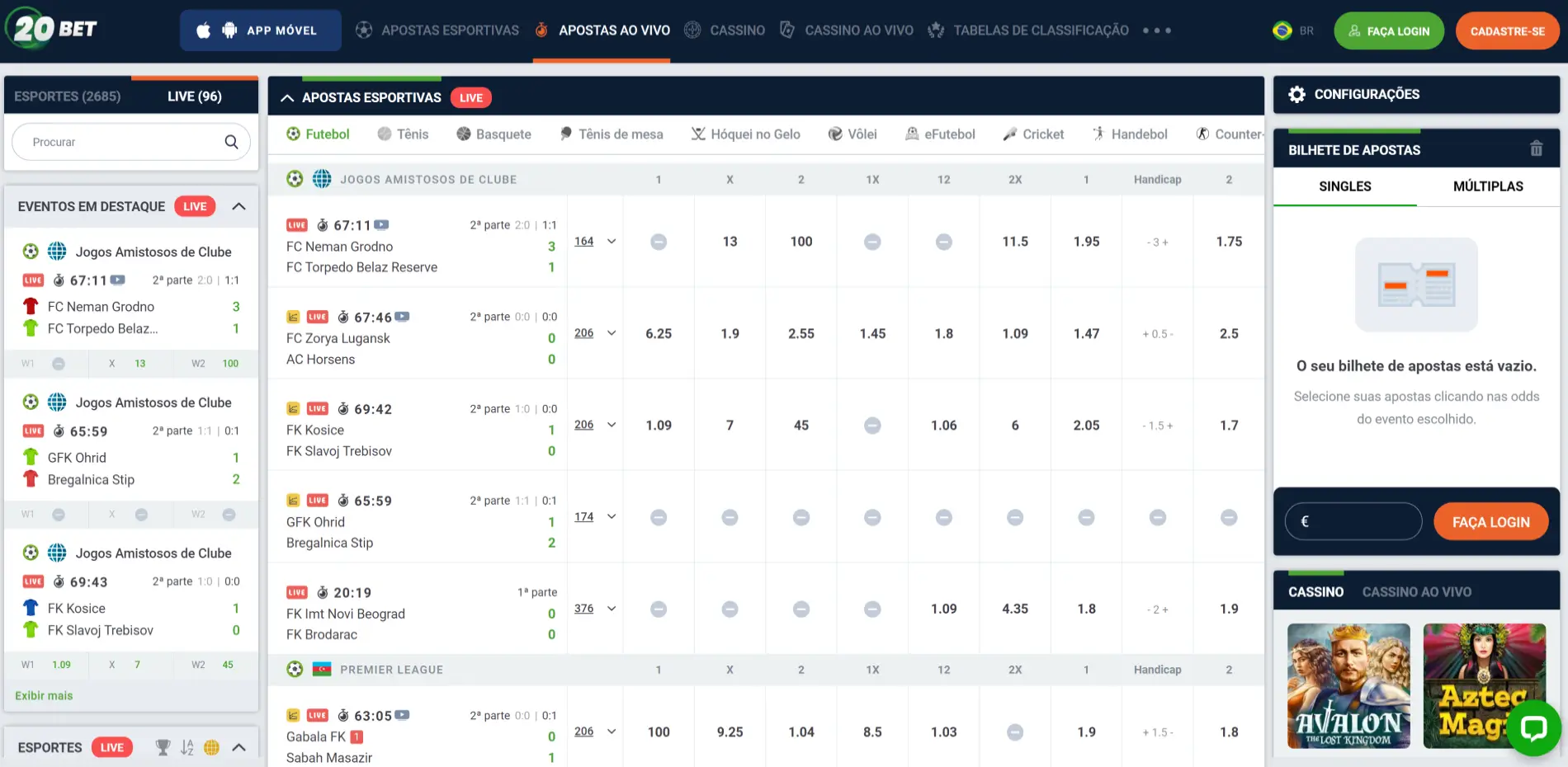 20bet Apostas ao Vivo