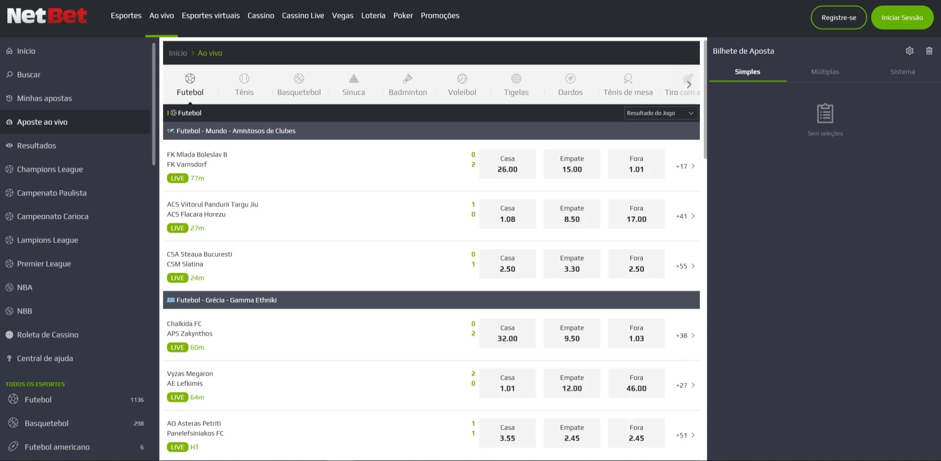 NetBet Apostas ao Vivo