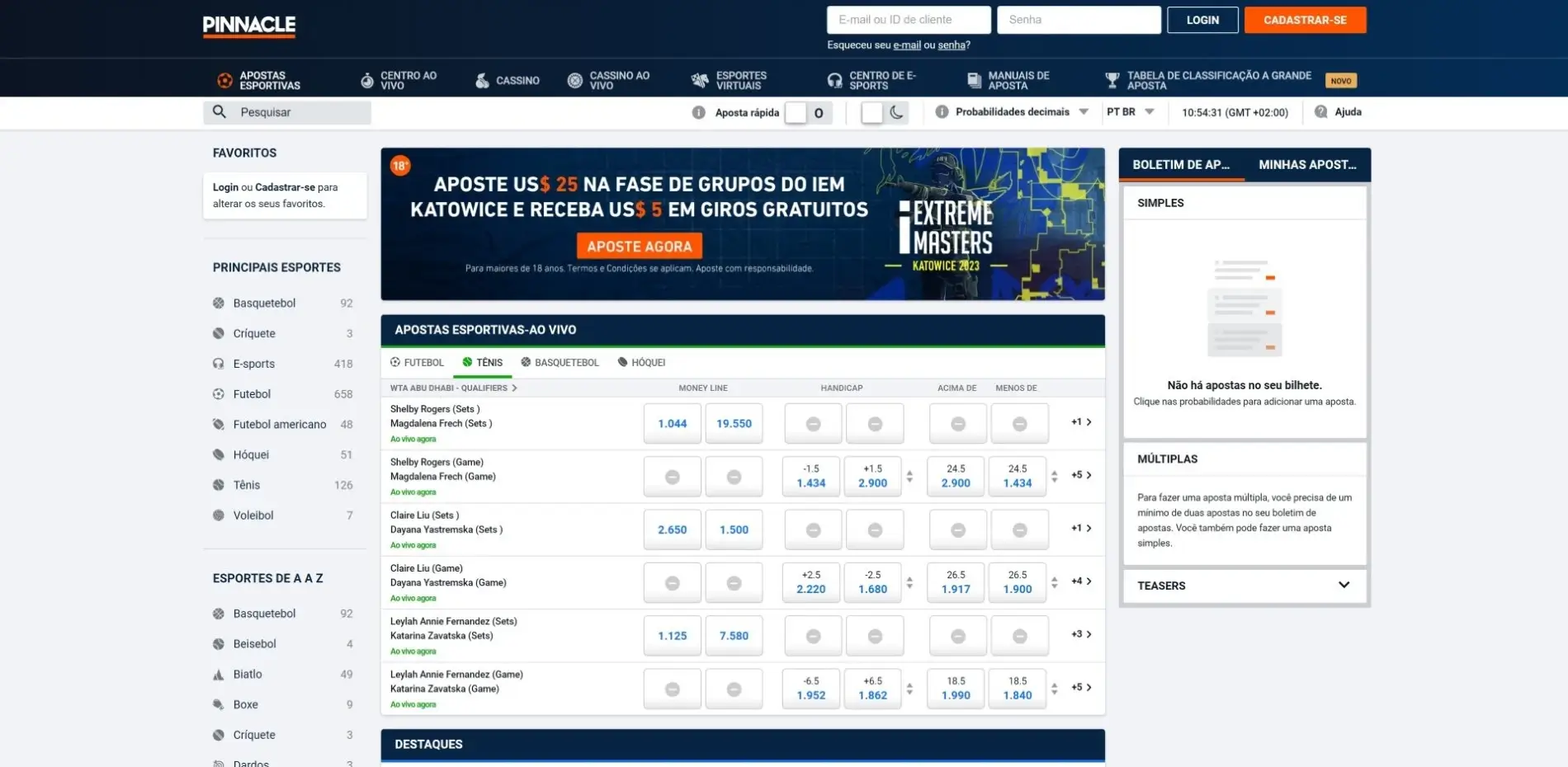 Pinnacle Apostas ao vivo