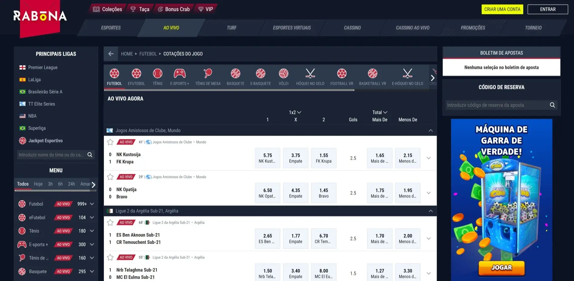 Rabona Apostas ao vivo