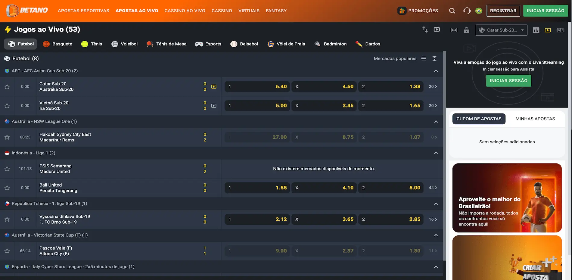 Apostas ao Vivo Betano