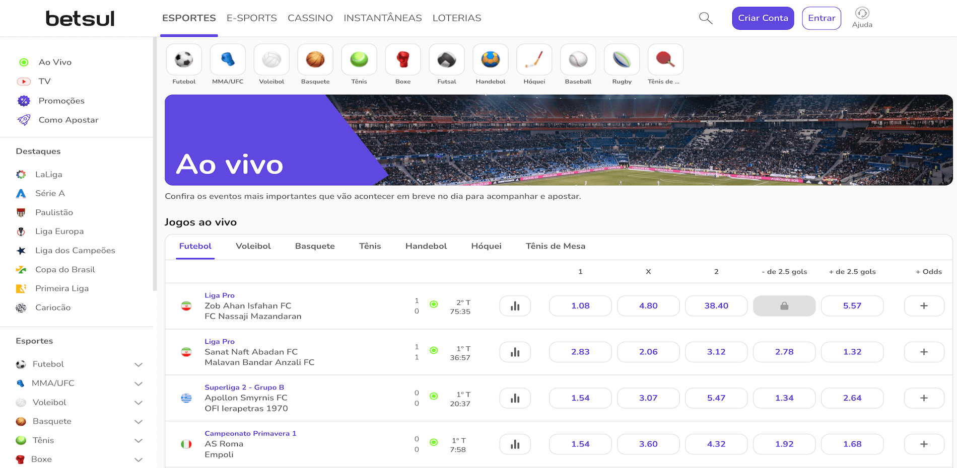 Betsul Apostas ao Vivo