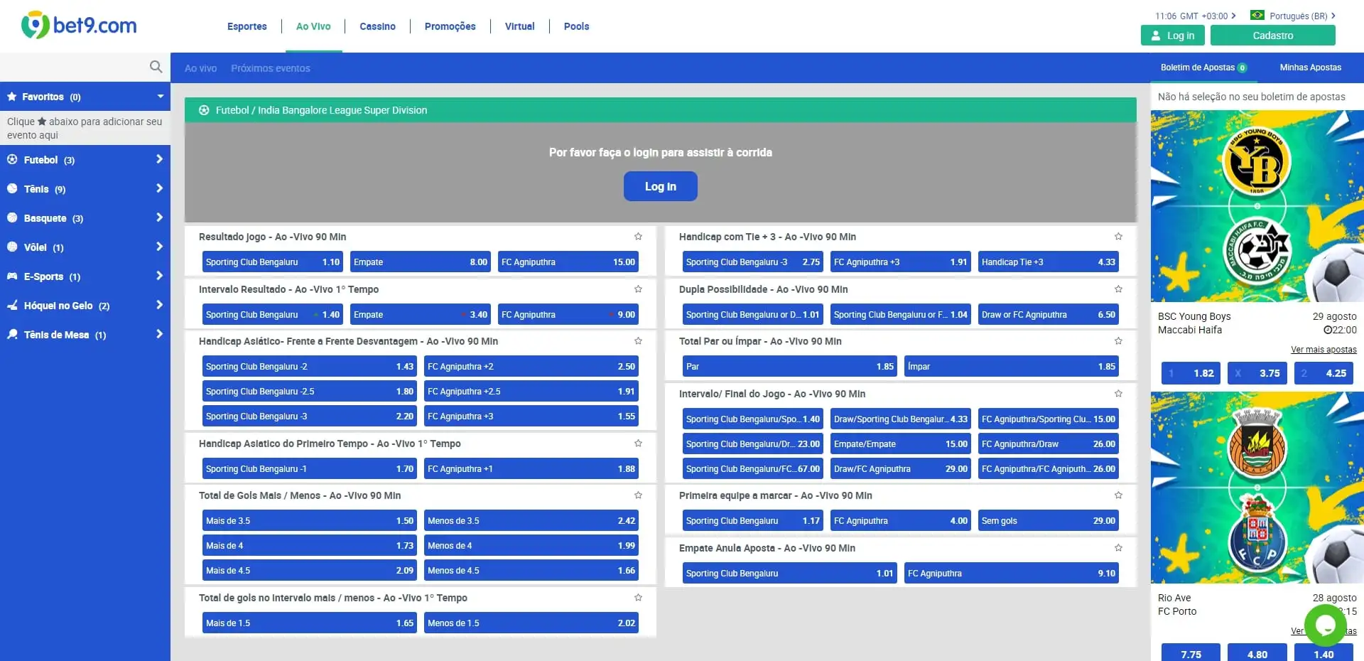 Apostas ao Vivo Bet9