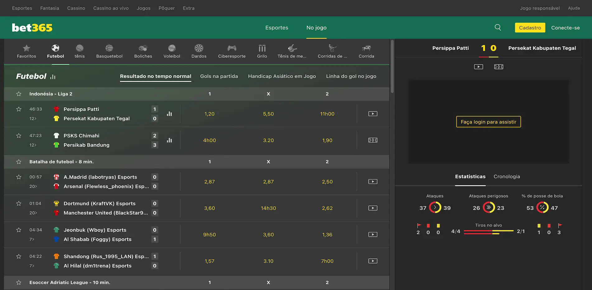 Apostas ao Vivo bet365