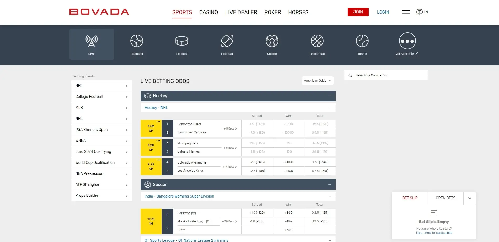 Apostas ao Vivo Bovada