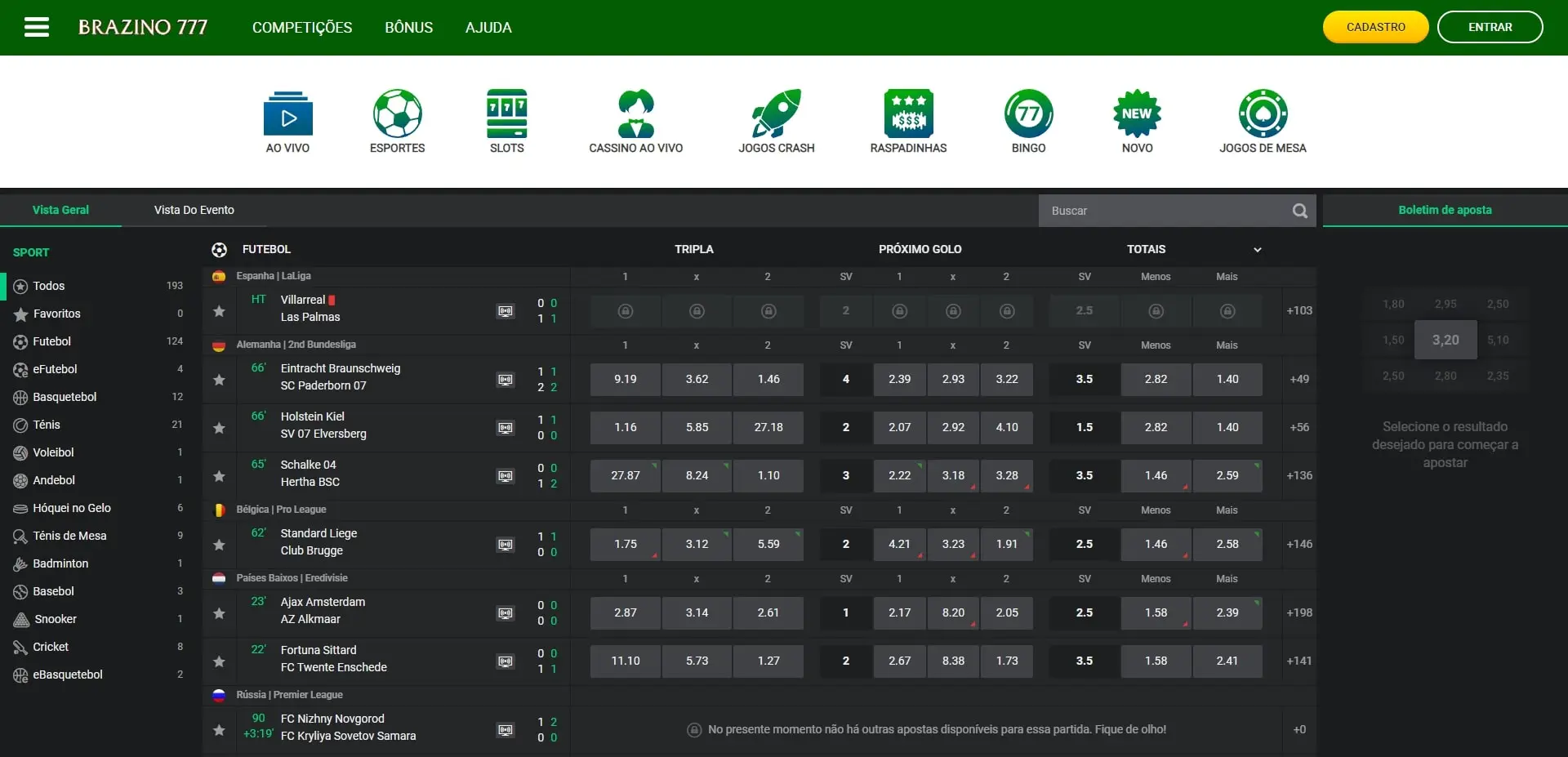 Apostas ao Vivo Brazino777