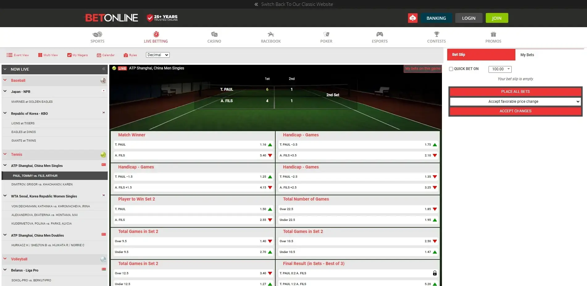 Apostas ao Vivo Betonline
