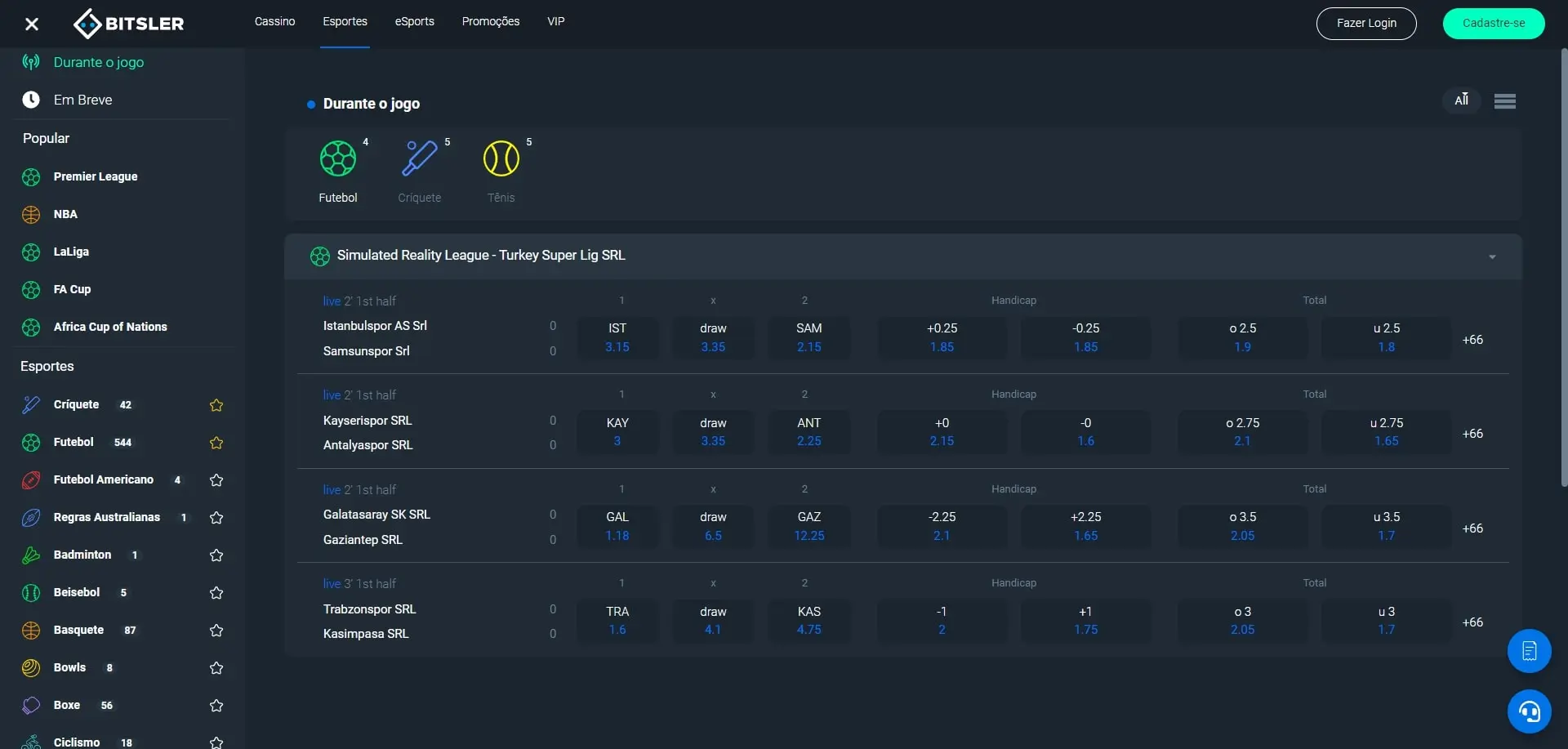Apostas ao Vivo Bitsler