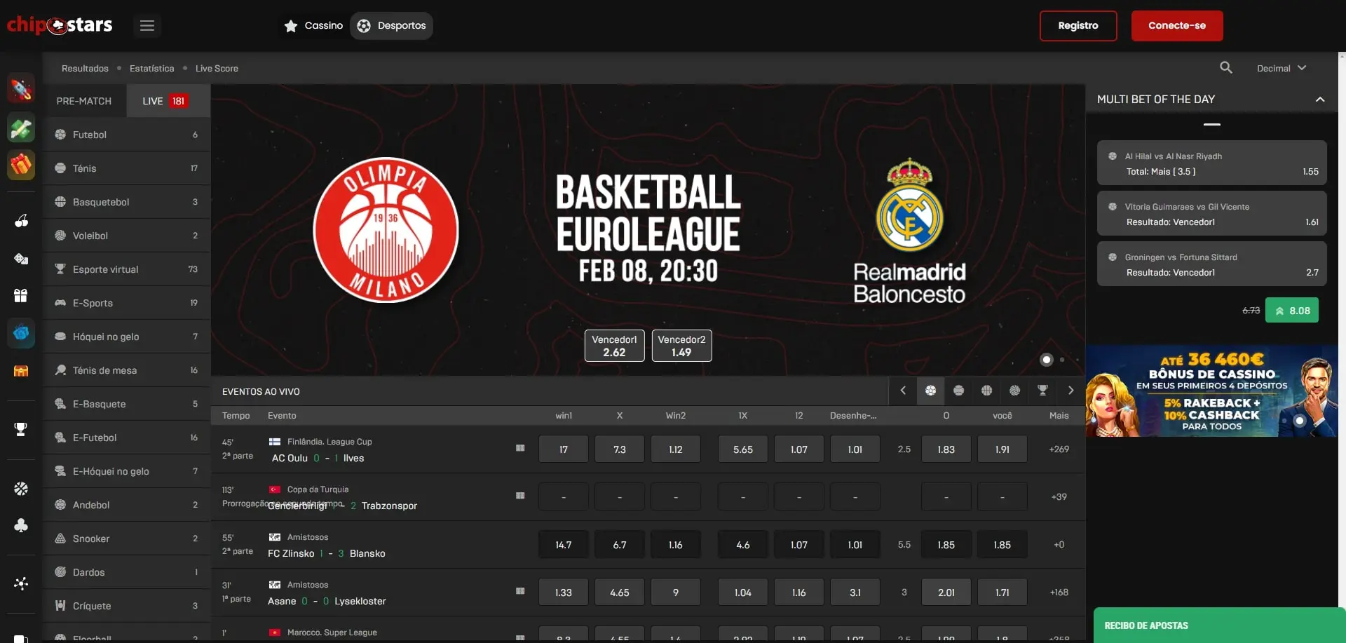 Apostas ao Vivo Chipstars