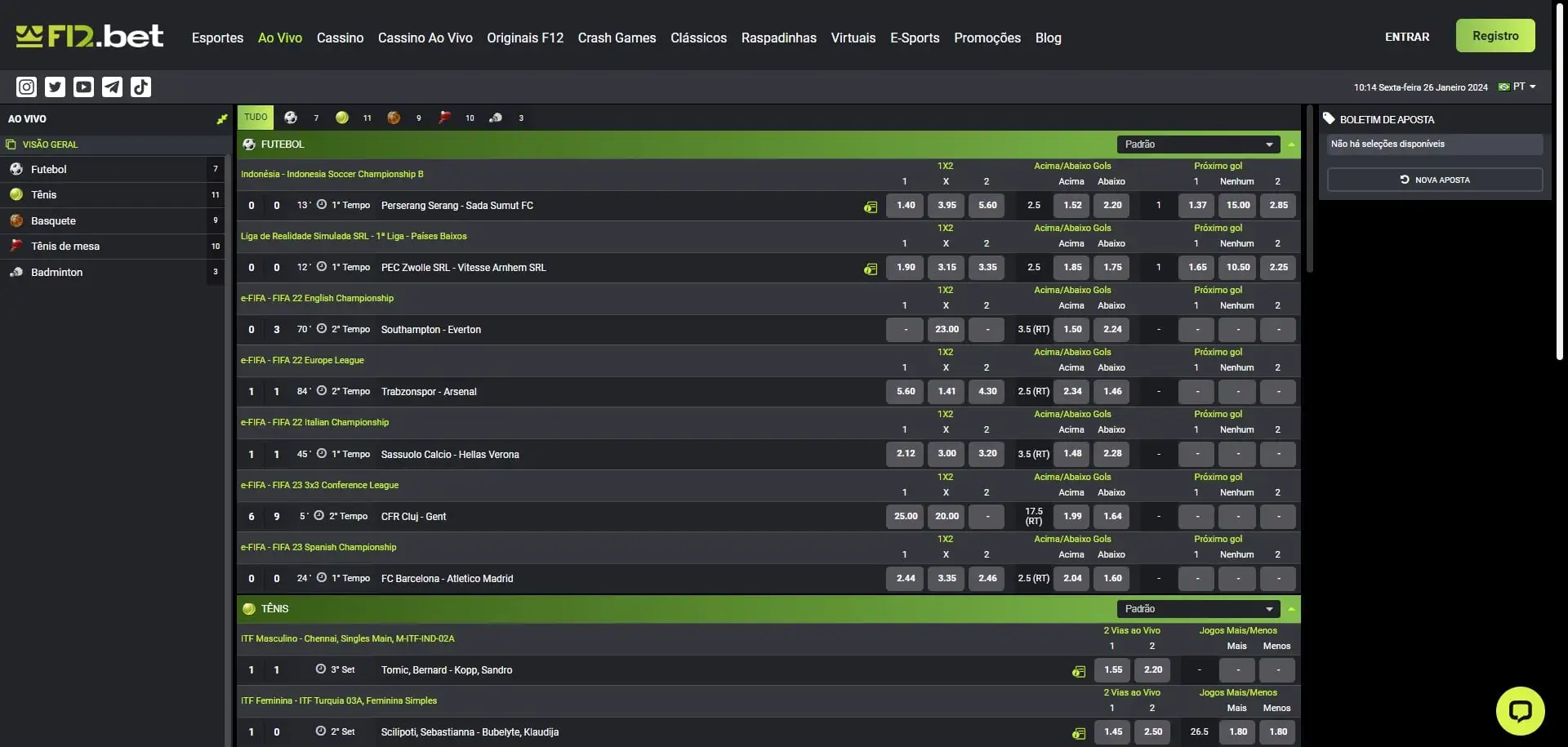 Apostas ao Vivo F12 Bet