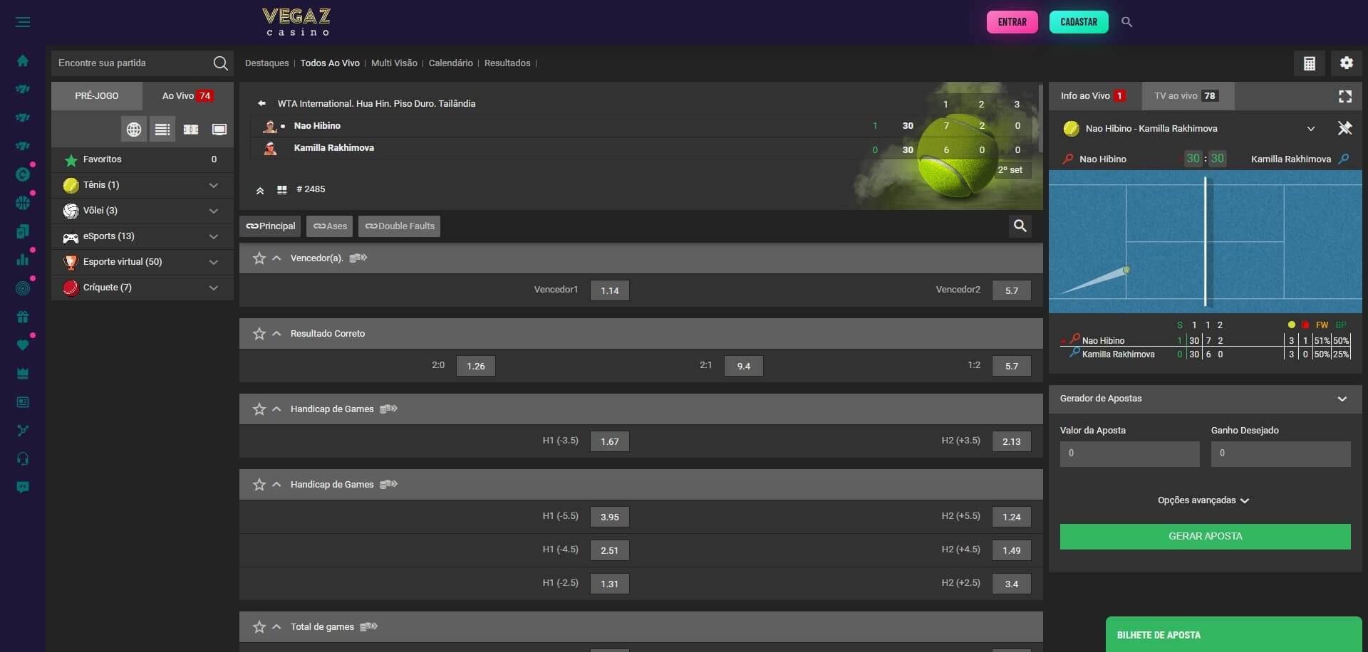Apostas ao Vivo Vegaz Cassino