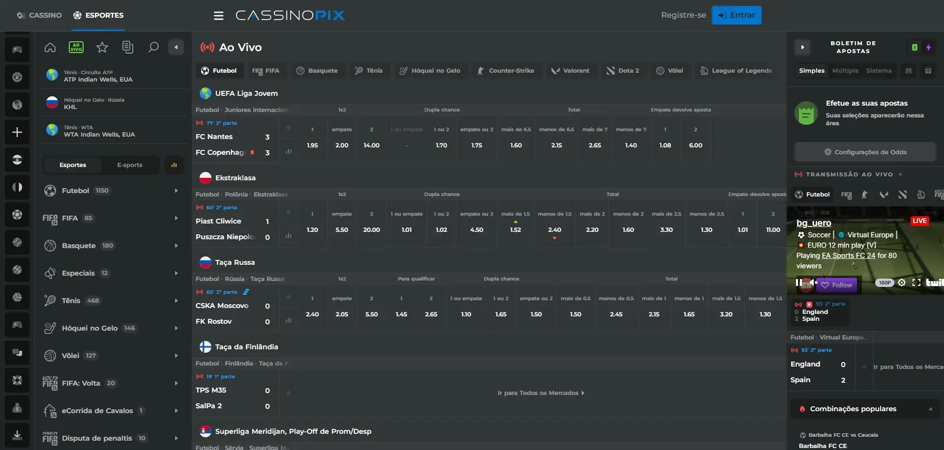 Apostas ao Vivo Cassinopix