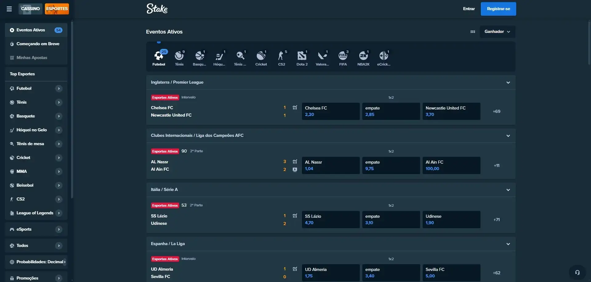 Apostas ao Vivo Stake