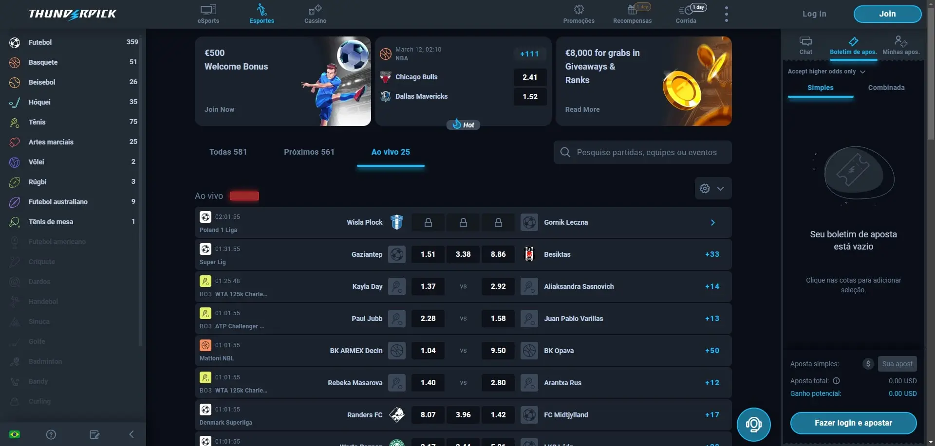 Apostas ao Vivo Thunderpick