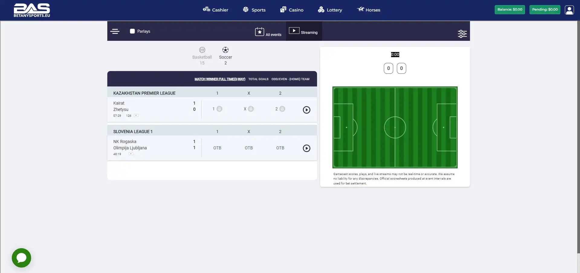 Apostas ao Vivo BetAnySports
