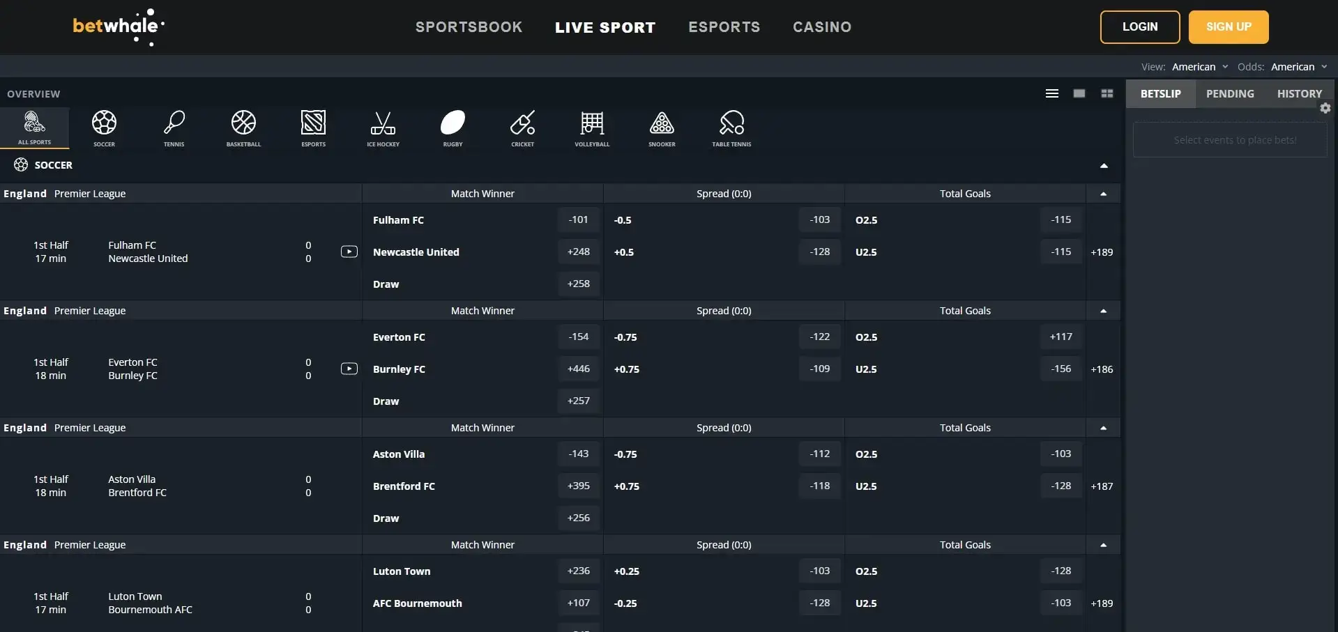 Apostas ao Vivo BetWhale