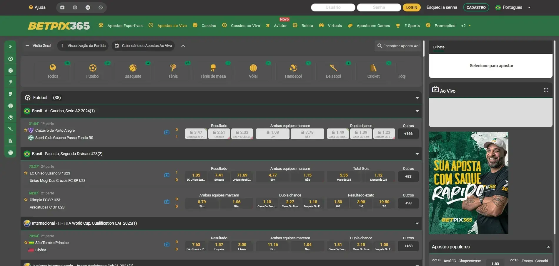 Apostas ao Vivo betpix365