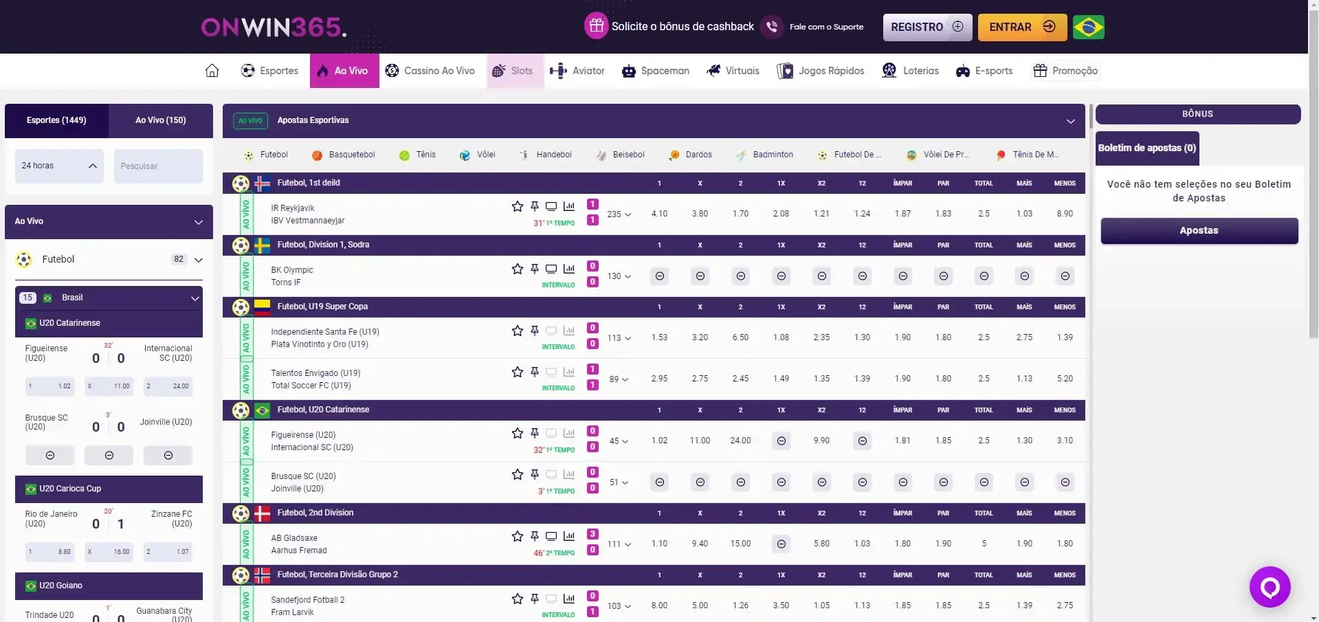 Apostas ao Vivo Onwin365