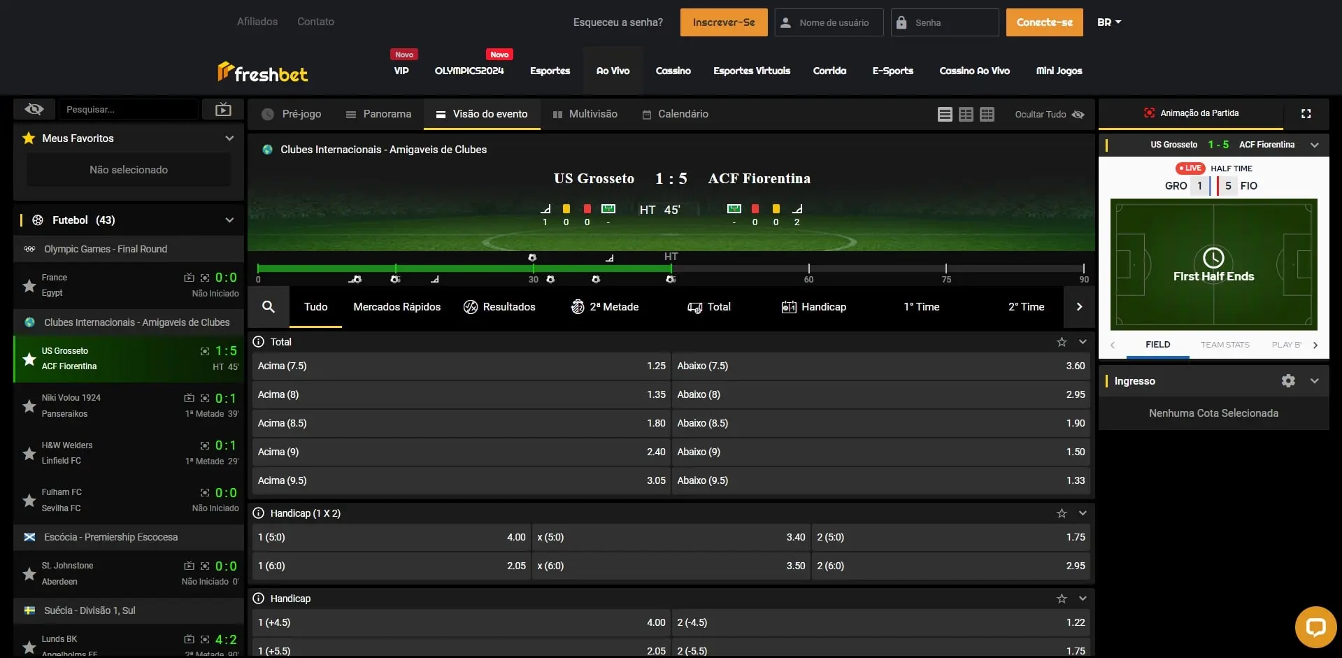 Apostas ao Vivo Freshbet