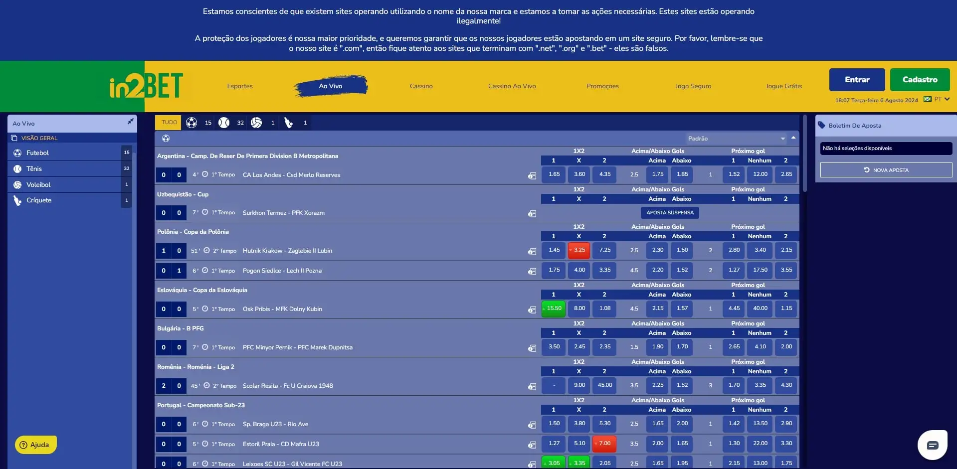 Apostas ao Vivo In2Bet