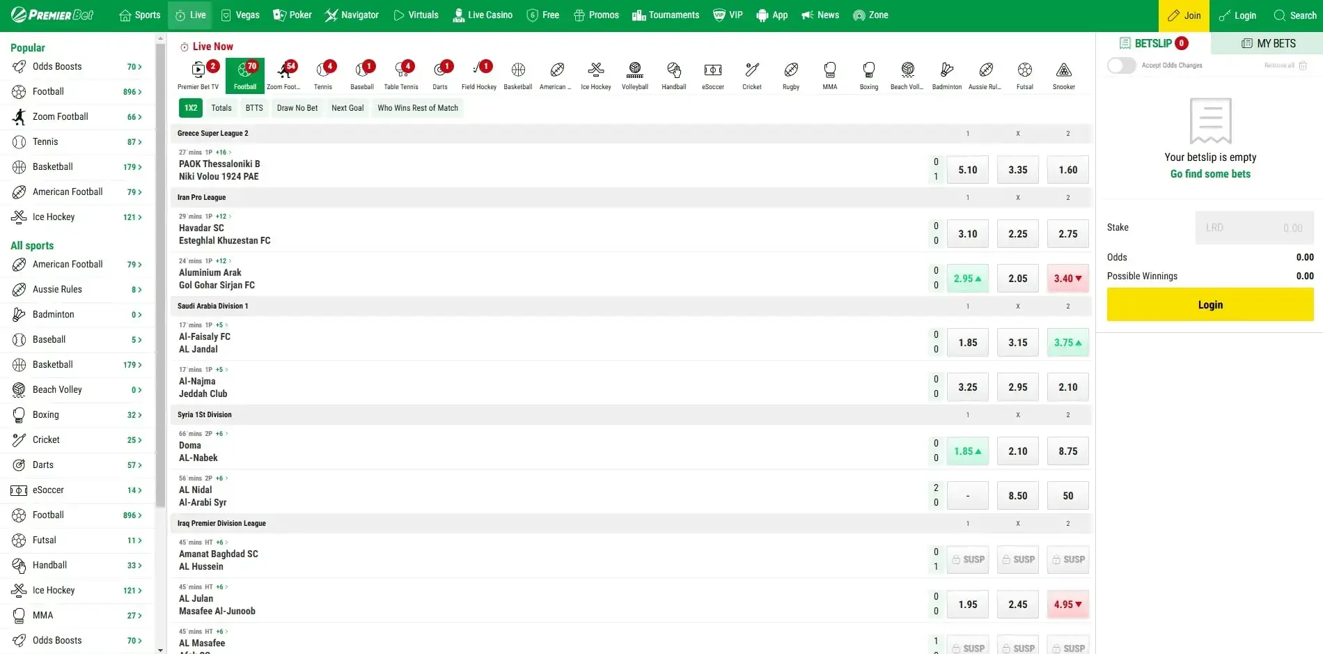 Apostas ao Vivo Premierbet