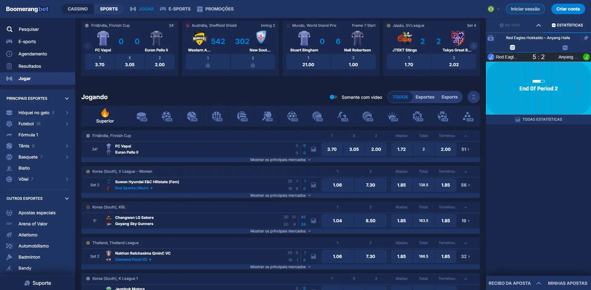 Apostas ao Vivo Boomerang.Bet