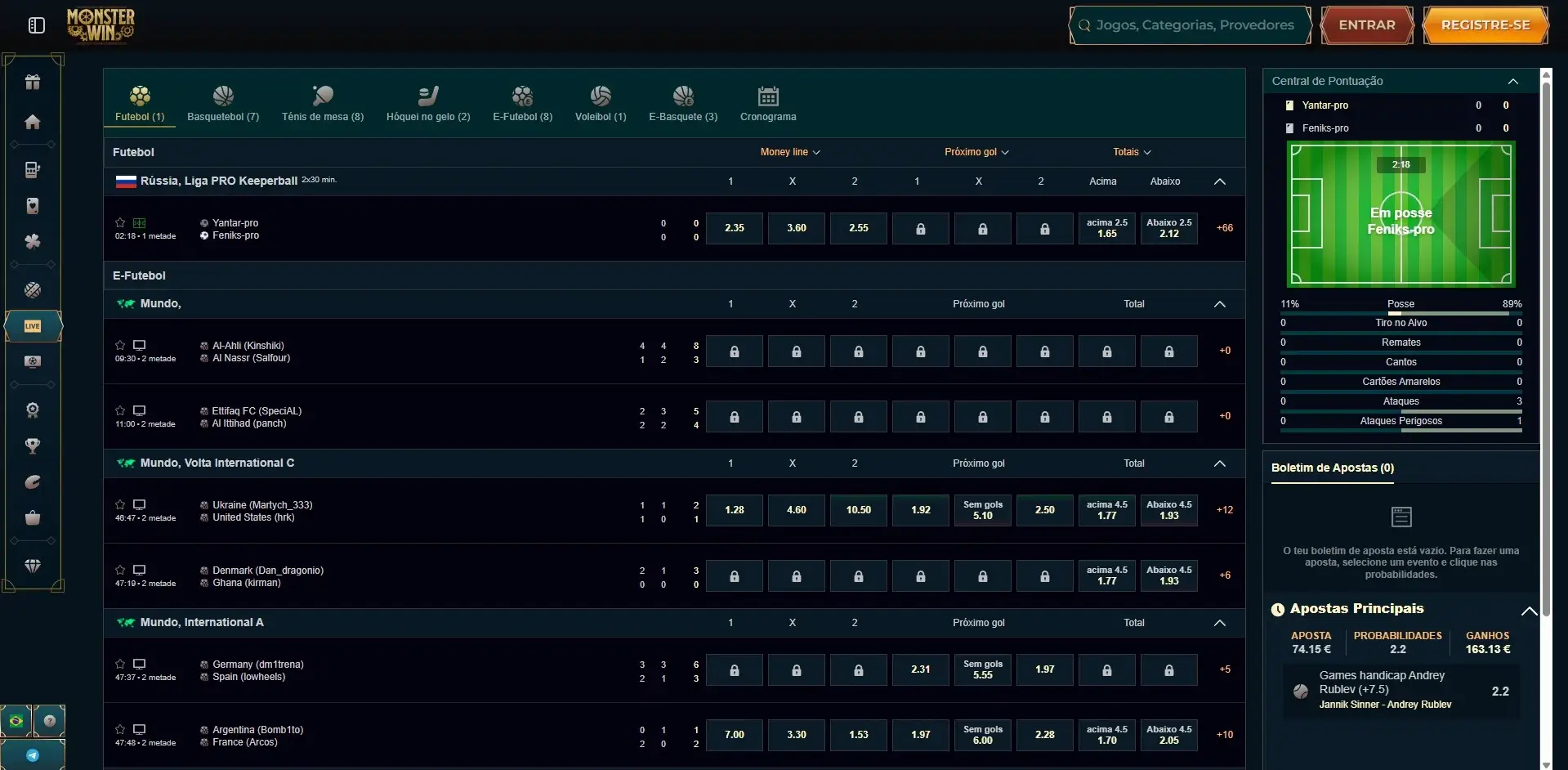 Apostas ao Vivo Monsterwin